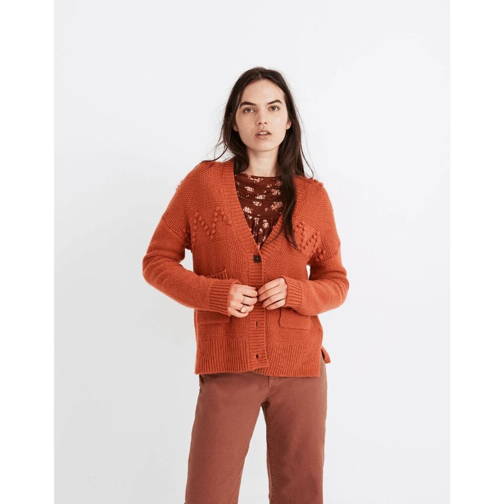 Madewell Afterglow Red ZigZag Bobble Button Up Cardigan Sweater Women's Size XS